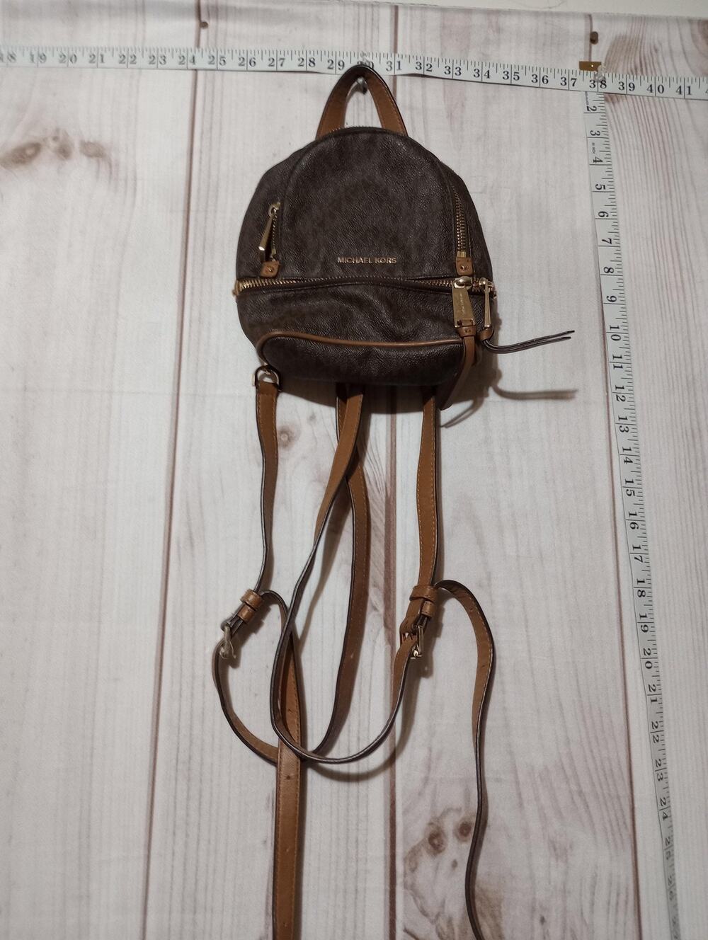 Michael Kors Backpack Rhea Small Mini Purse Bag Leather Gold Zip Travel